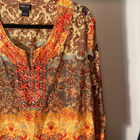 Style & co size 14 bohemian top with beading and 3/4 sleeves - Picture 4 of 7